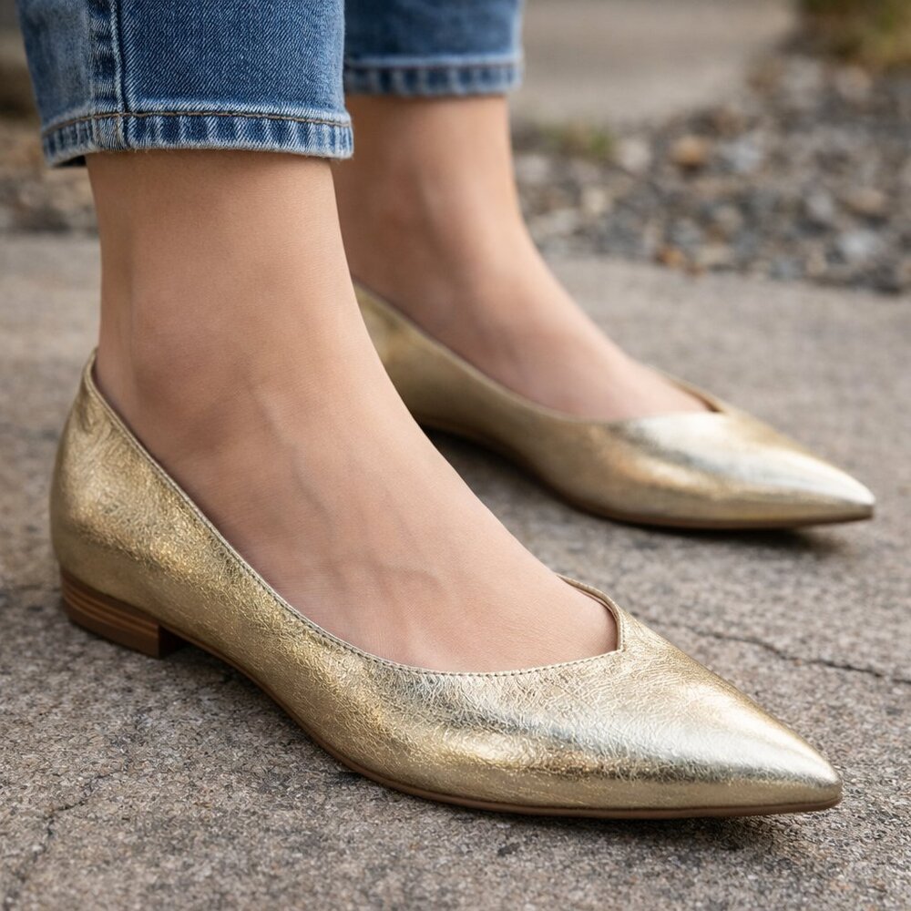Metallic Gold Pointed-Toe Women's Flats